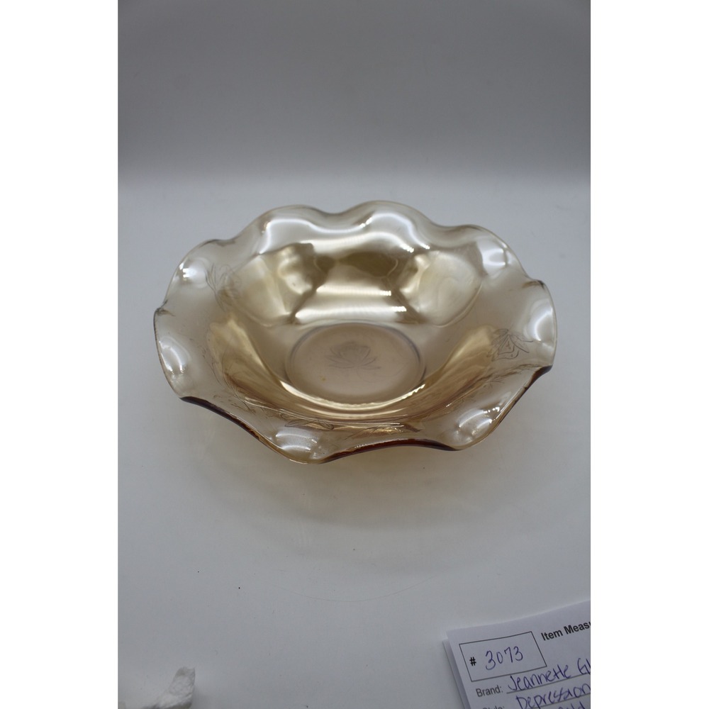 Vtg Jeannette Glass Iris & Herringbone Marigold Carnival Depression Glass Bowl